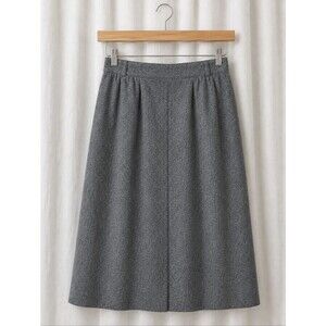 Vintage Panther Gray Wool Pleated High Waist Pockets Tailored Preppy Midi Skirt